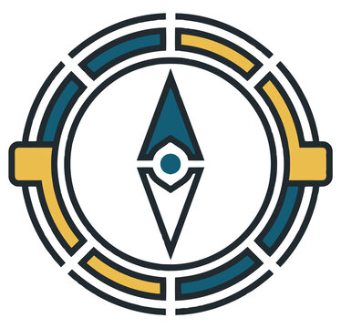 Compass target badge icon in segmented ring, navigation direction emblem isolated PNG