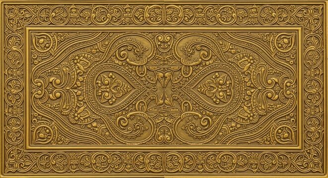 Intricate Golden Ornamentation with Symmetrical Floral and Scrollwork Patterns.