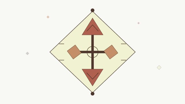 Abstract geometric compass animation with rotating shapes on cream background