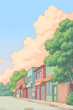 Captivating and Colorful Streetscape: A Relaxing View of Modern Architecture Curved by Nature, Perfect for Urban Exploration Enthusiasts and Architecture Lovers Alike