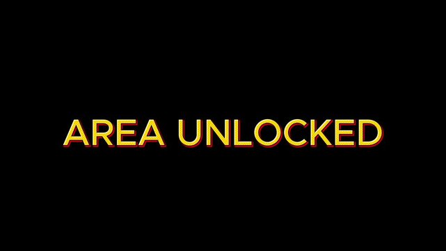 Area Unlocked Text With Yellow Glow Effect On Black Background - Concept Of Access Granted, Achievement, And Progress