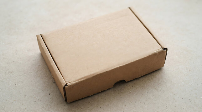 Simple brown cardboard mailer box, flat lay of a rectangular shipping container on a light textured surface isolated on a transparent background