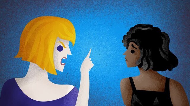 blonde woman bullying and discriminating against black woman