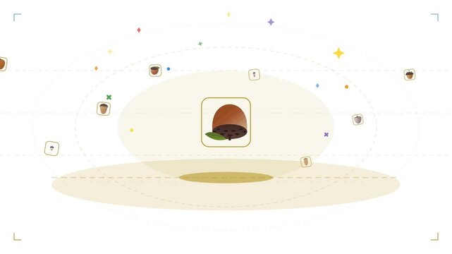 Animated Acorn Rotating in Floating Frame with Decorative Elements