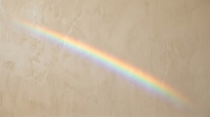 Obraz premium Colorful rainbow light beam refraction casting diagonal spectrum on beige wall with rainbow prism light effect optical prism color spectrum diagonal