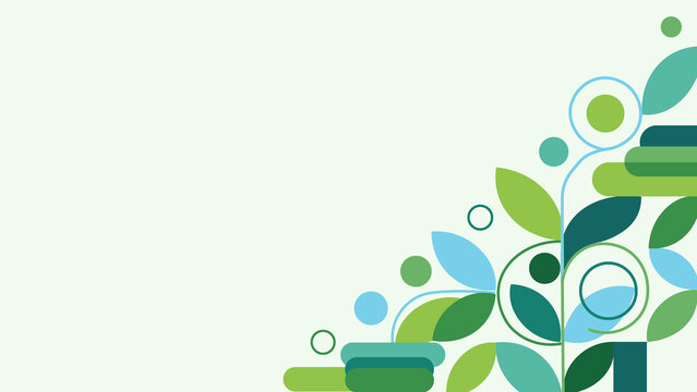 Natural organic pattern with stylized leaves and circular elements in a corner composition on a light background representing growth and environmental sustainability