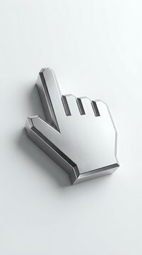 Metallic computer mouse cursor pointer in pointing hand gesture