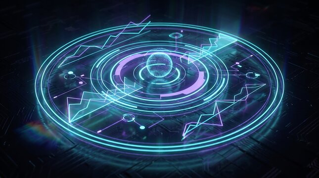 Futuristic Holographic Business Radar and Data Chart Interface