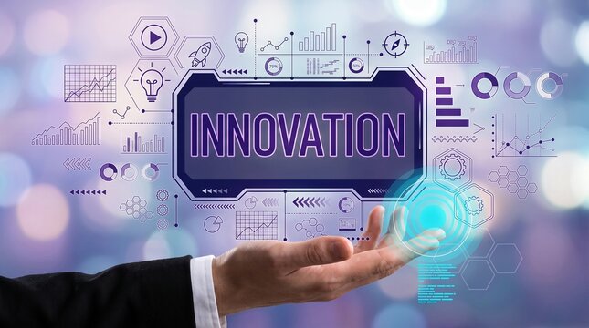 Businessman touching innovation dashboard with futuristic data interface