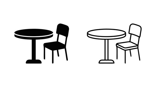 Vector illustration of set of two table and chair icons on a transparent background