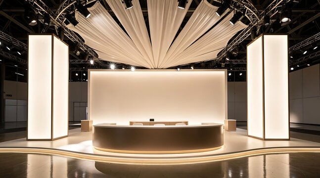 Modern Stage Design with Futuristic Lighting and Circular Desk.