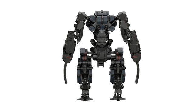 3d rendering mecha terminator military robot model standing still