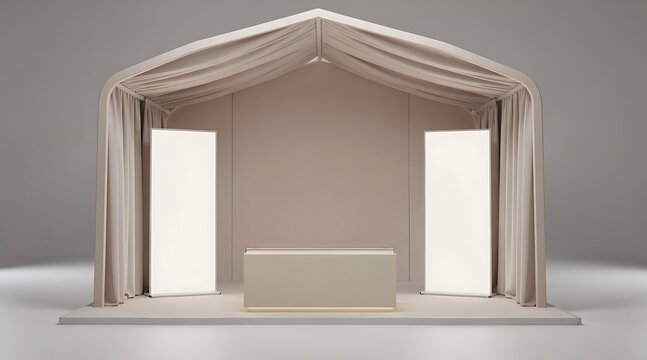 Empty stage with podium and curtains for presentation or event.