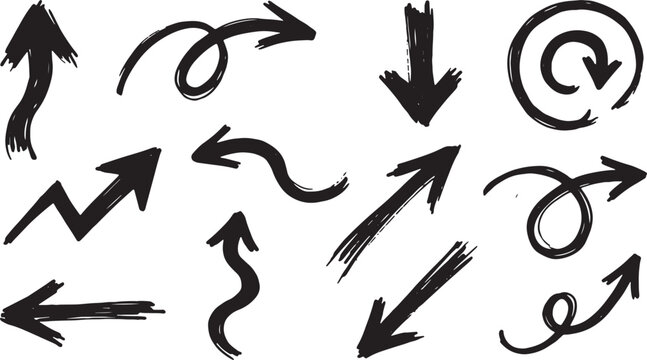 Black line arrows in various directions, style movement