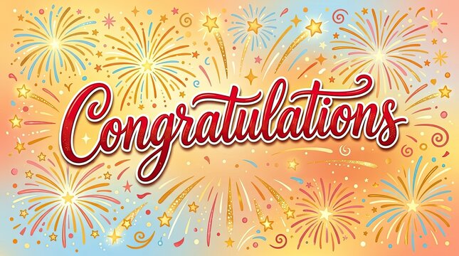 A vibrant and celebratory image displaying the word 'congratulations' amidst a dazzling display of fireworks and sparkling lights