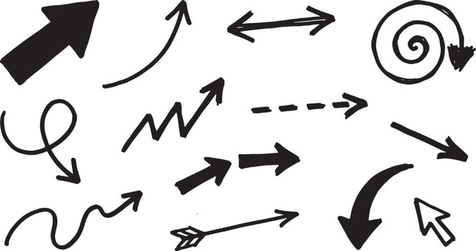 Black line of arrows, waves, and spirals in a