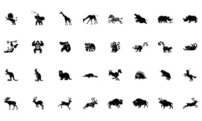 Fototapeta premium Wildlife animal silhouettes featuring safari creatures and forest inhabitants in natural poses