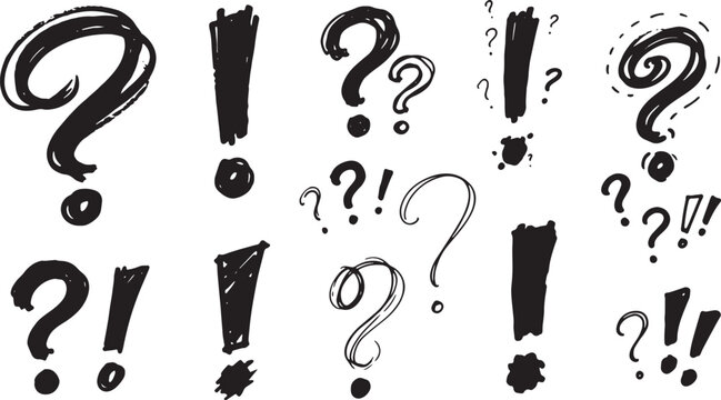 Black question mark symbols on white background, marks