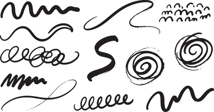 Hand-drawn black and white decorative flourishes and swirls line