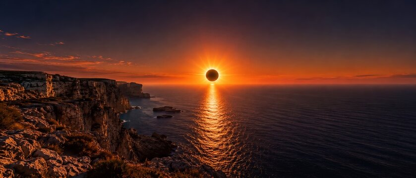 Total Solar Eclipse Over Dramatic Ocean Cliffs