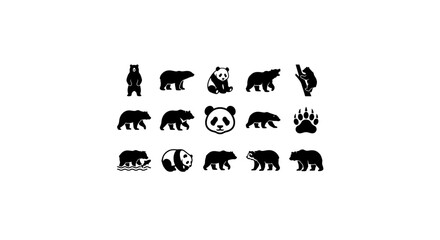 Fototapeta premium Bear Icons Collection, Panda Graphics, Wildlife Silhouettes, Animal Vector Set