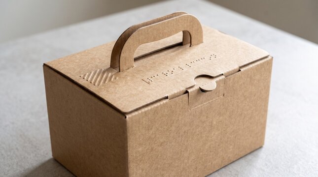 Convenient and eco-friendly cardboard takeaway box with an integrated handle, demonstrating a commitment to accessible packaging solutions for everyday use