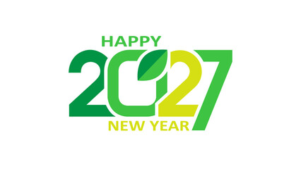 Fototapeta premium Happy New Year 2027 Eco Design, Green Leaf Number Concept for Nature Friendly Greeting Card