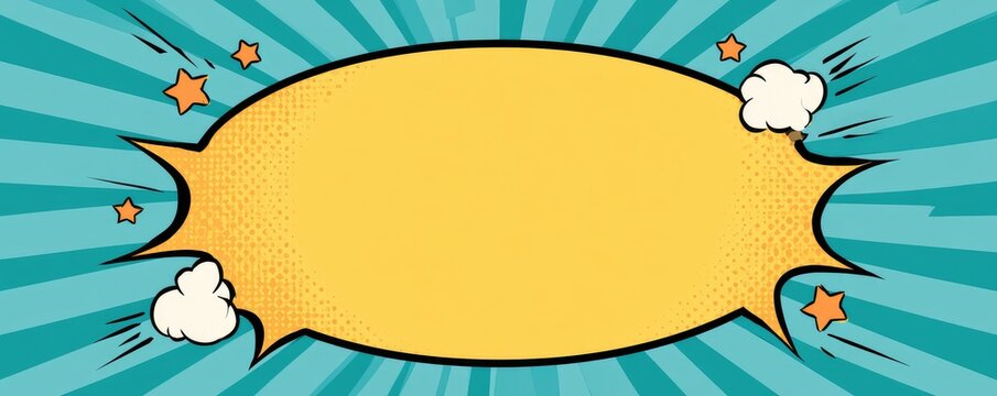Comic Book Style Speech Bubble Background with Starbursts and Swirls.