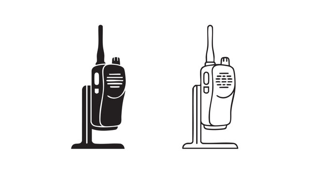 two-way radio vector icon silhouette with outline art, a communication device design silhouette with outline art vector icon
