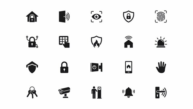 Modern security system icons representing home protection and digital access control