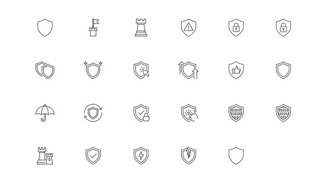 Minimalist outline shield icons representing digital security and online data protection