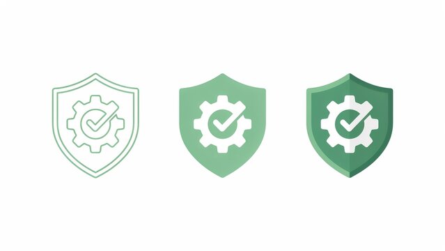 Protective shield icons featuring gear and checkmark symbols in green