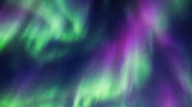 Abstract background with vibrant green and purple aurora borealis light patterns, ethereal cosmic nebula texture with soft glowing colors
