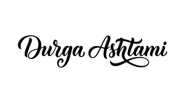 Durga ashtami text in elegant black brush calligraphy script, celebrating the eighth day of the navratri festival