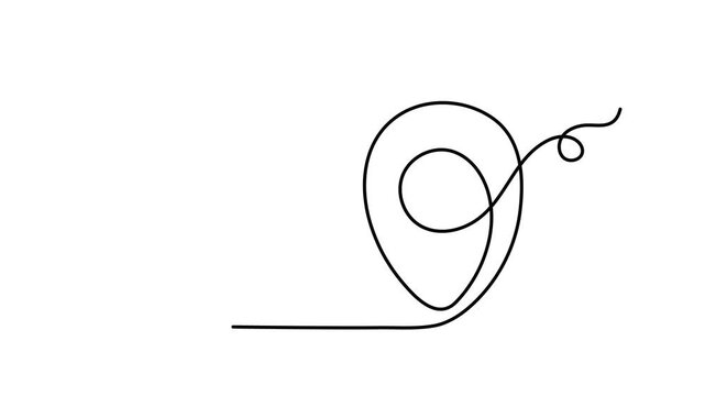 Map pin pointer location one line art animation, hand-drawn way destination continuous contour motion, navigation GPS marker travel destination and address placeholder 4k self-drawing video