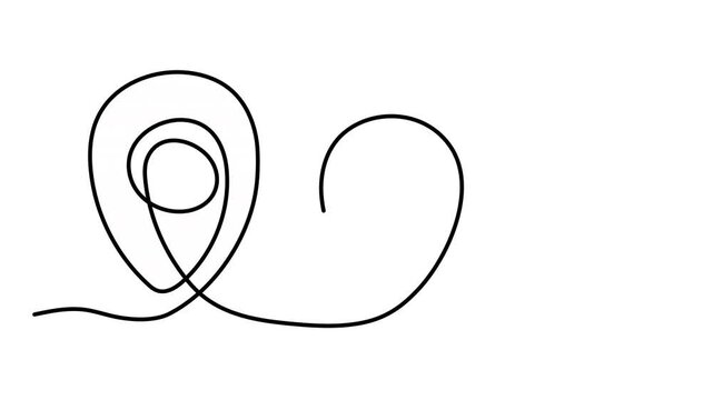Map pin pointer location one line art animation, hand-drawn way destination continuous contour motion, navigation GPS marker travel destination and address placeholder 4k self-drawing video