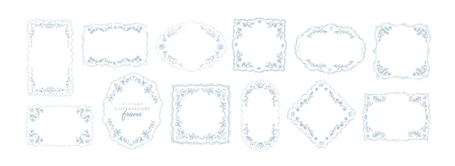 Fotobehang Karaktertjes Set of cottagecore floral lace frame. Vintage dollies napkin with floral elements for wedding invitations or collage. Elegant embroidery handkerchief, hand drawn  © merfin