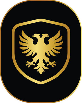 Golden Double Headed Eagle Heraldic Crest Shield Emblem Vector Design