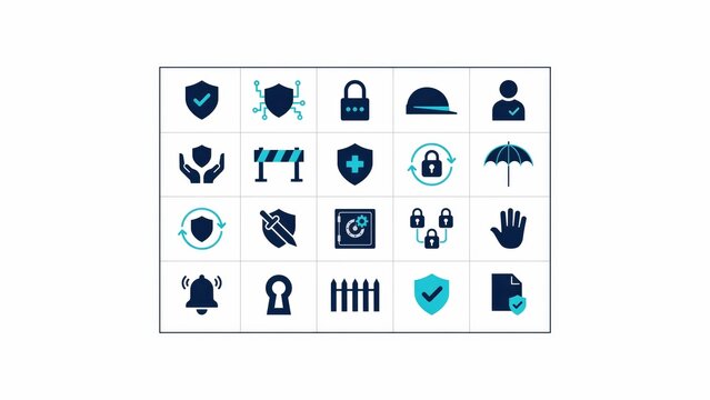 Cybersecurity concept icons collection featuring shields locks and digital safety symbols