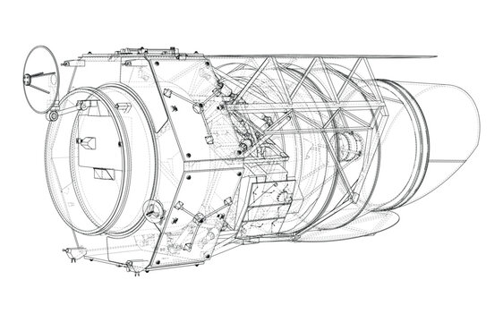 technical drawing of a spacecraft. Vector