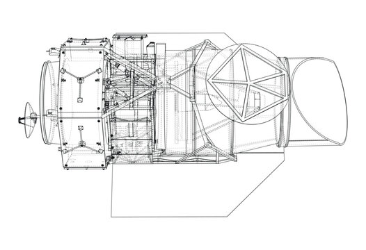 technical drawing of a spacecraft engine. Vector
