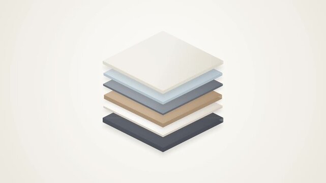 Animated Layered Material Stack Reveal on White Background