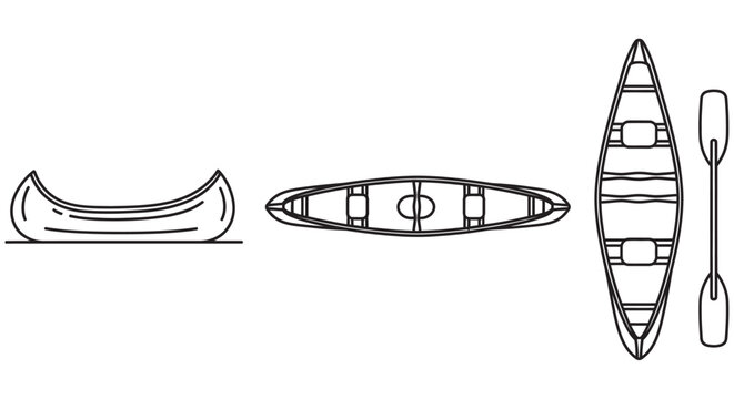 Canoe And Paddle Line Drawing On White Background canoes kayak