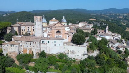 Fototapeta premium Europe, Italy , Amelia is located in southwestern Umbria, near the border with Lazio. southern end of the Amerini Mountains, part Apennine . drone aerial view Concattedrale di Santa Fermina