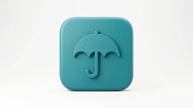 3d render of a teal square app icon with an umbrella symbol, isolated on white background