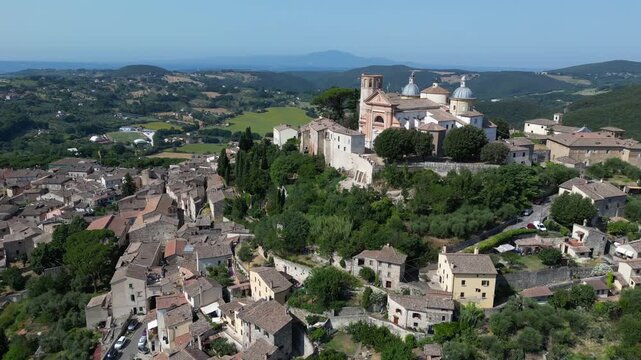 Europe, Italy , Amelia is located in southwestern Umbria, near the border with Lazio. The municipality lies at the southern end of the Amerini Mountains, part Apennine . drone aerial view 