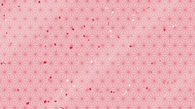 紙吹雪 赤 下降 パターン01 麻の葉01 ループ （淡い赤 背景）