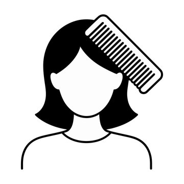 Woman combing her hair silhouette vector illustration showing a person grooming her hairstyle