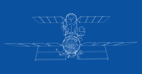 blueprint of a satellite in space. Vector © cherezoff