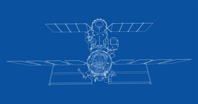 blueprint of a satellite in space. Vector